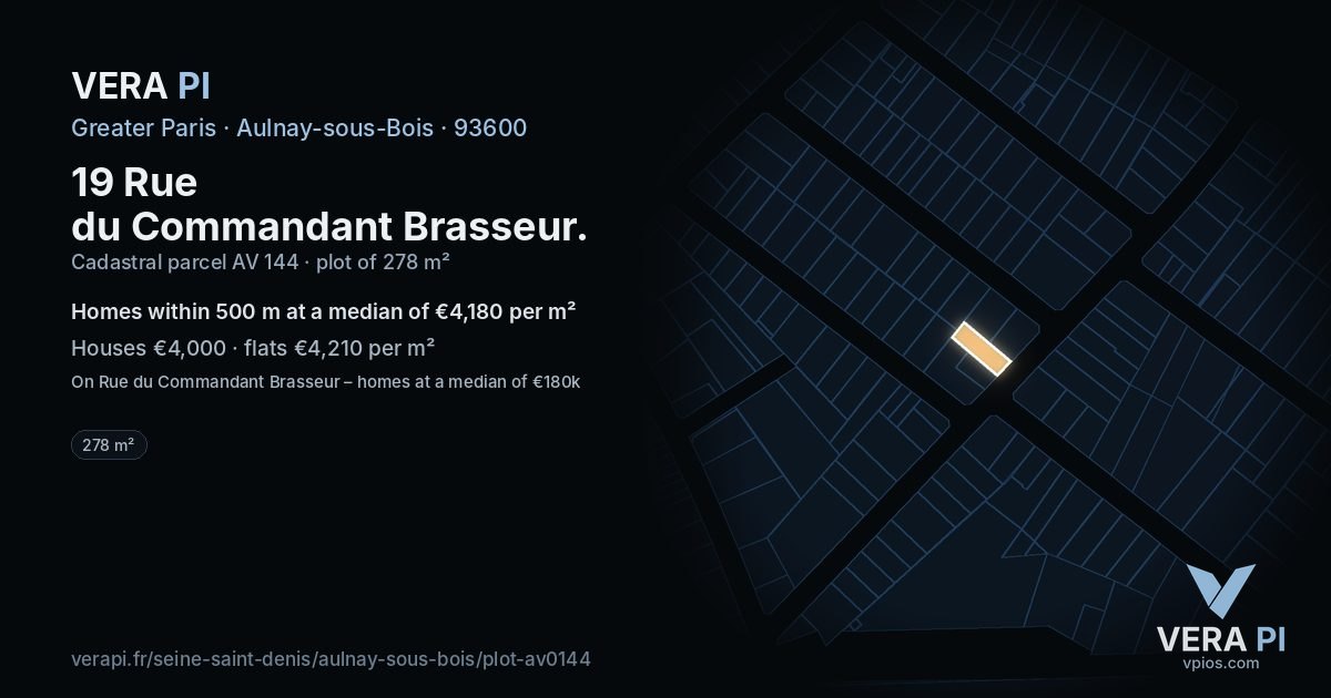 19 Rue du Commandant Brasseur, Aulnay-sous-Bois at night – the plot lit, the parcels around coloured by the prices near them
