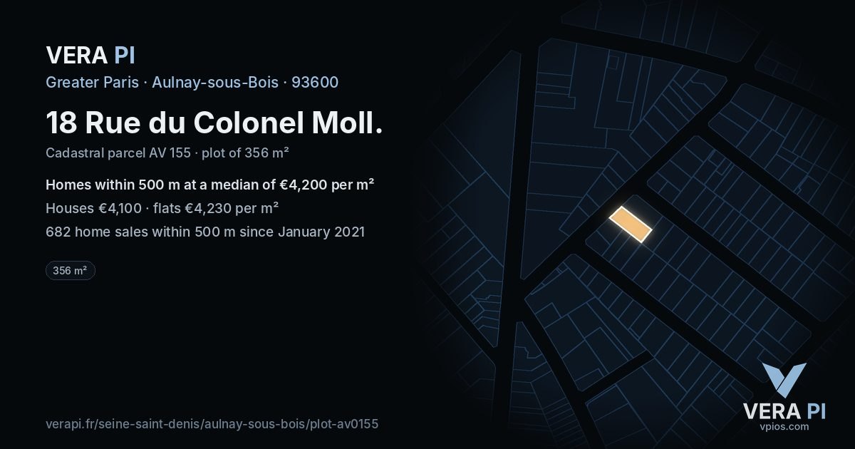18 Rue du Colonel Moll, Aulnay-sous-Bois at night – the plot lit, the parcels around coloured by the prices near them