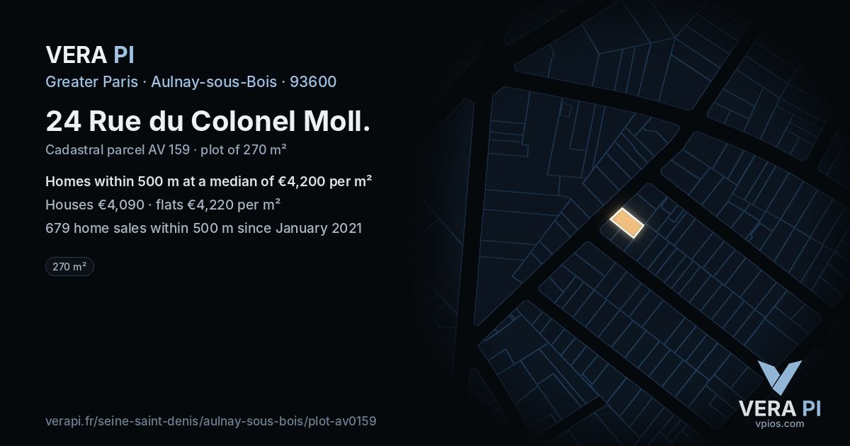 24 Rue du Colonel Moll, Aulnay-sous-Bois at night – the plot lit, the parcels around coloured by the prices near them