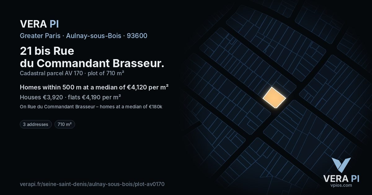 21 bis Rue du Commandant Brasseur, Aulnay-sous-Bois at night – the plot lit, the parcels around coloured by the prices near them