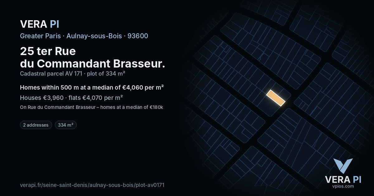 25 ter Rue du Commandant Brasseur, Aulnay-sous-Bois at night – the plot lit, the parcels around coloured by the prices near them
