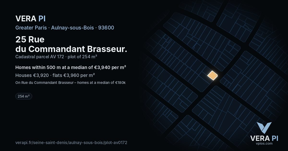 25 Rue du Commandant Brasseur, Aulnay-sous-Bois at night – the plot lit, the parcels around coloured by the prices near them