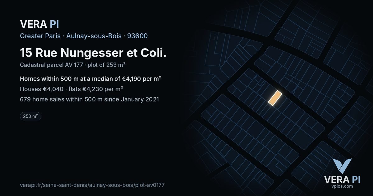 15 Rue Nungesser et Coli, Aulnay-sous-Bois at night – the plot lit, the parcels around coloured by the prices near them