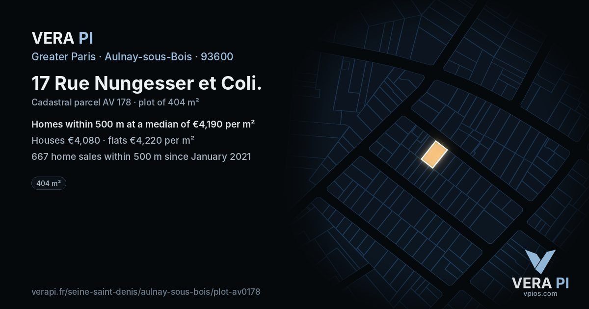 17 Rue Nungesser et Coli, Aulnay-sous-Bois at night – the plot lit, the parcels around coloured by the prices near them