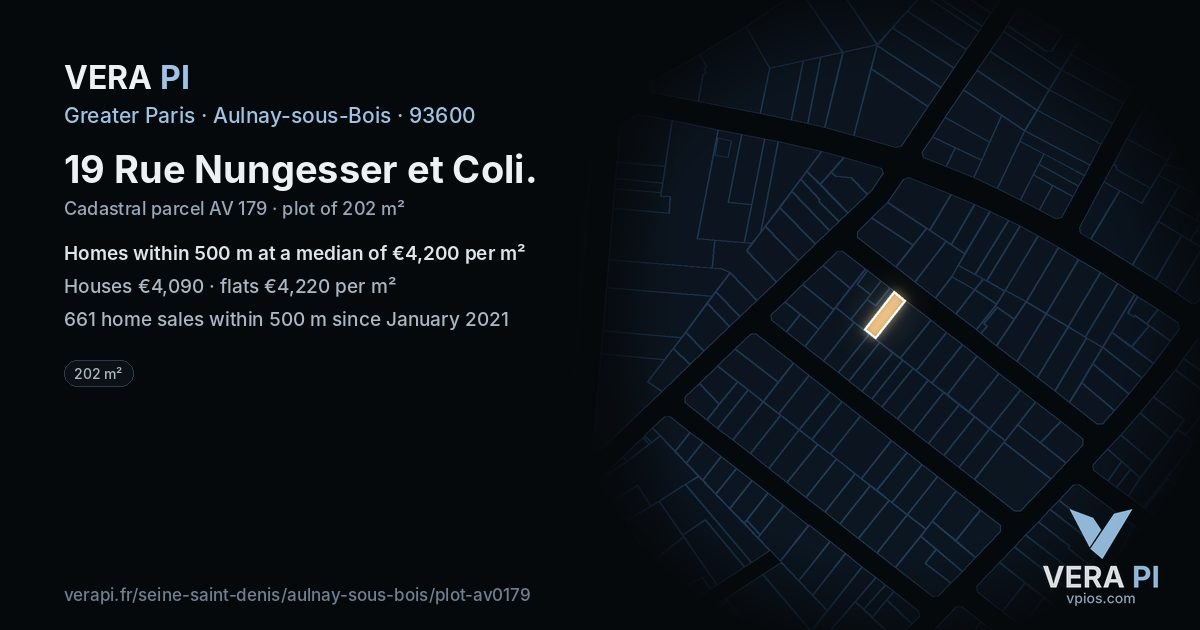 19 Rue Nungesser et Coli, Aulnay-sous-Bois at night – the plot lit, the parcels around coloured by the prices near them