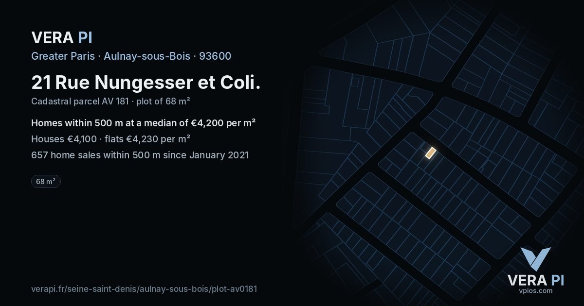 21 Rue Nungesser et Coli, Aulnay-sous-Bois at night – the plot lit, the parcels around coloured by the prices near them