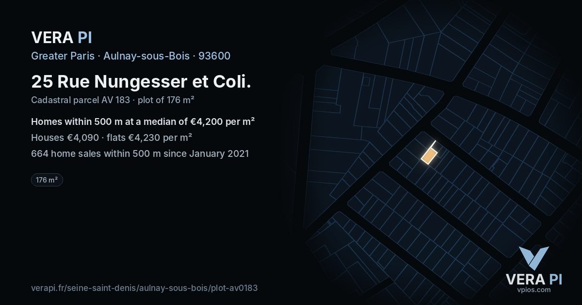 25 Rue Nungesser et Coli, Aulnay-sous-Bois at night – the plot lit, the parcels around coloured by the prices near them