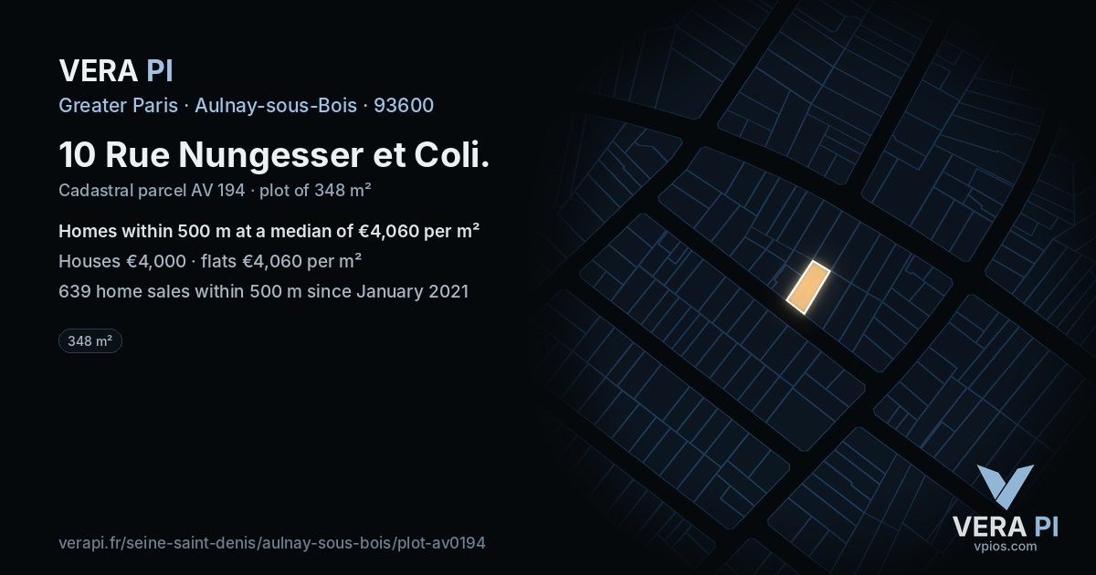 10 Rue Nungesser et Coli, Aulnay-sous-Bois at night – the plot lit, the parcels around coloured by the prices near them
