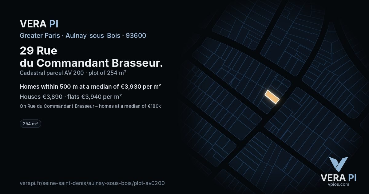 29 Rue du Commandant Brasseur, Aulnay-sous-Bois at night – the plot lit, the parcels around coloured by the prices near them