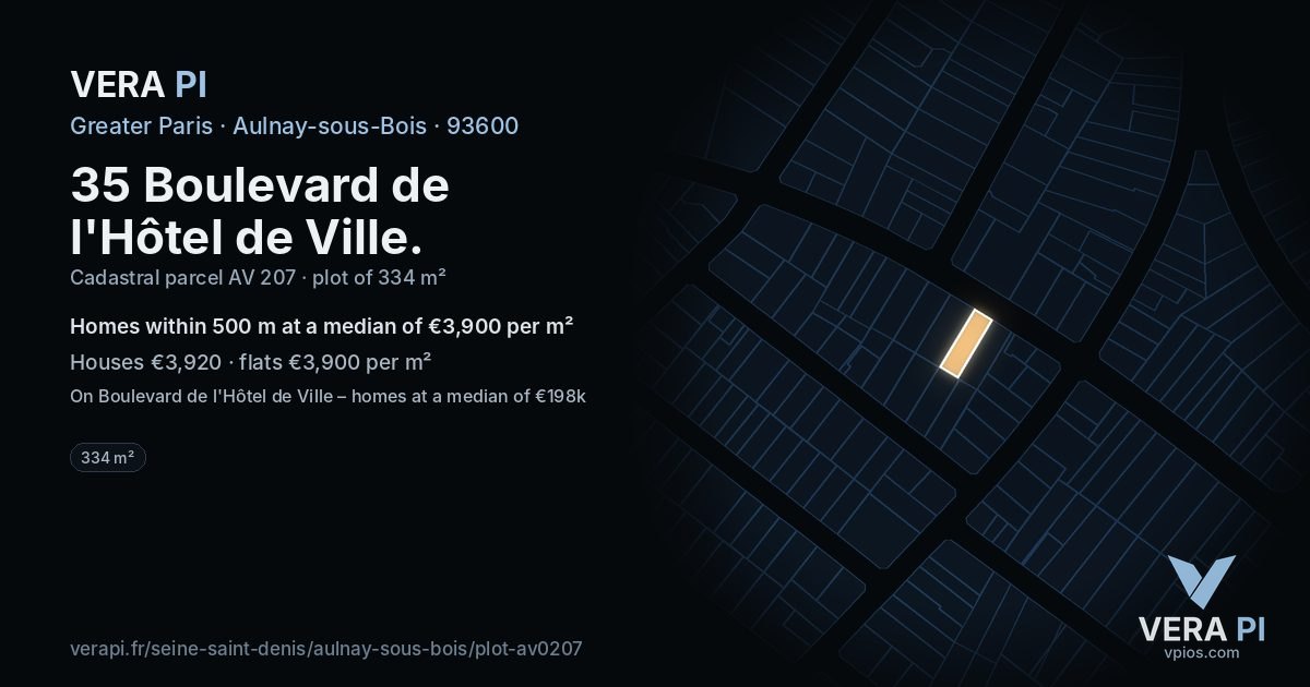 35 Boulevard de l'Hôtel de Ville, Aulnay-sous-Bois at night – the plot lit, the parcels around coloured by the prices near them