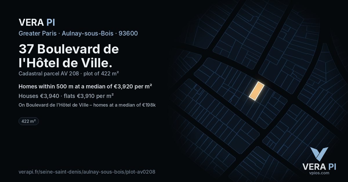 37 Boulevard de l'Hôtel de Ville, Aulnay-sous-Bois at night – the plot lit, the parcels around coloured by the prices near them