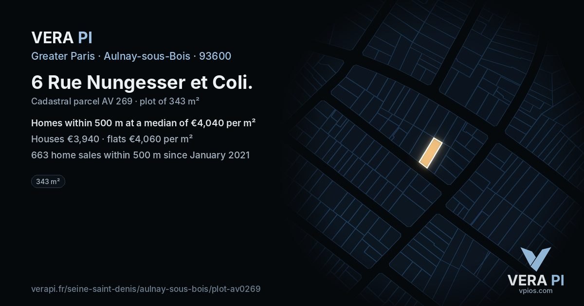 6 Rue Nungesser et Coli, Aulnay-sous-Bois at night – the plot lit, the parcels around coloured by the prices near them