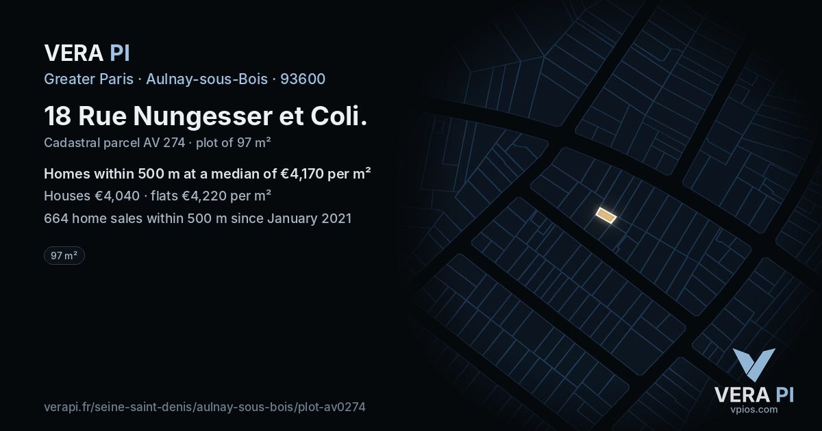 18 Rue Nungesser et Coli, Aulnay-sous-Bois at night – the plot lit, the parcels around coloured by the prices near them