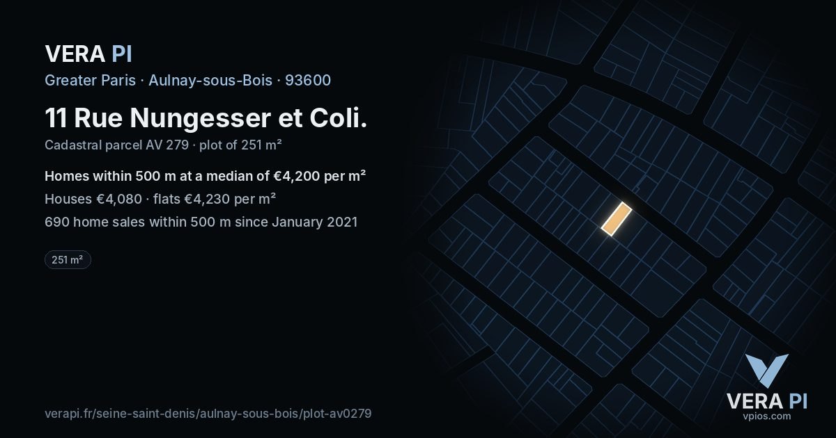 11 Rue Nungesser et Coli, Aulnay-sous-Bois at night – the plot lit, the parcels around coloured by the prices near them