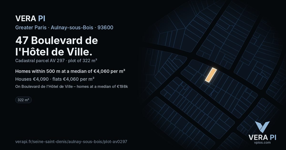 47 Boulevard de l'Hôtel de Ville, Aulnay-sous-Bois at night – the plot lit, the parcels around coloured by the prices near them