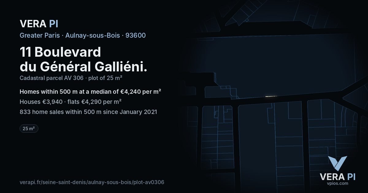 11 Boulevard du Général Galliéni, Aulnay-sous-Bois at night – the plot lit, the parcels around coloured by the prices near them