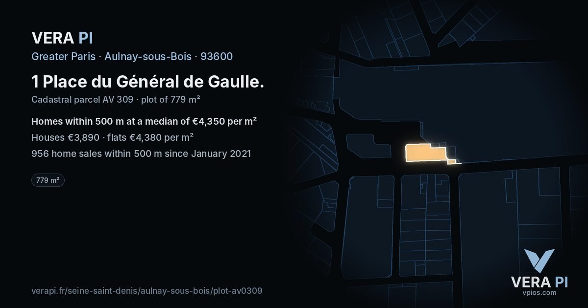 1 Place du Général de Gaulle, Aulnay-sous-Bois at night – the plot lit, the parcels around coloured by the prices near them