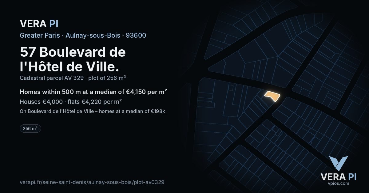 57 Boulevard de l'Hôtel de Ville, Aulnay-sous-Bois at night – the plot lit, the parcels around coloured by the prices near them