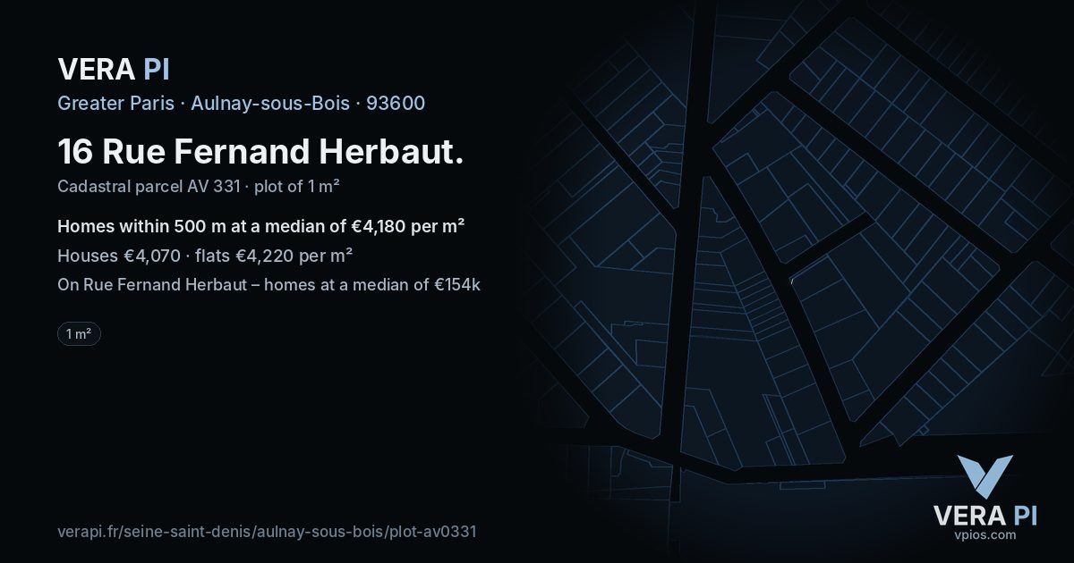 16 Rue Fernand Herbaut, Aulnay-sous-Bois at night – the plot lit, the parcels around coloured by the prices near them