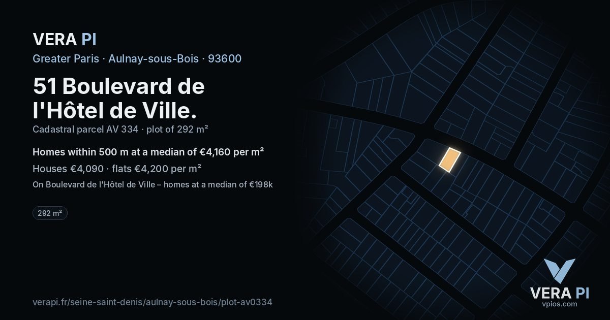 51 Boulevard de l'Hôtel de Ville, Aulnay-sous-Bois at night – the plot lit, the parcels around coloured by the prices near them