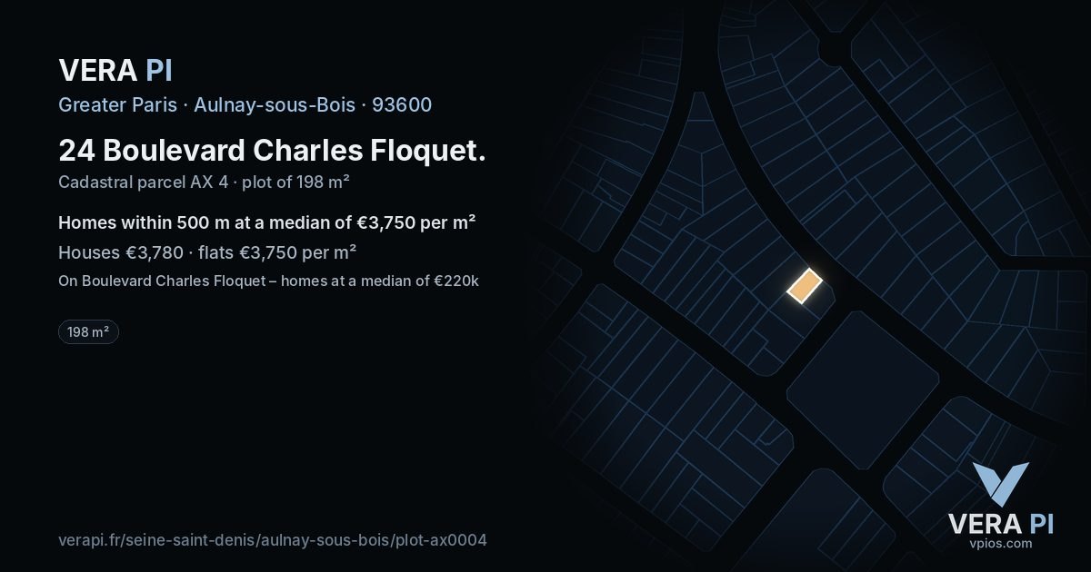 24 Boulevard Charles Floquet, Aulnay-sous-Bois at night – the plot lit, the parcels around coloured by the prices near them