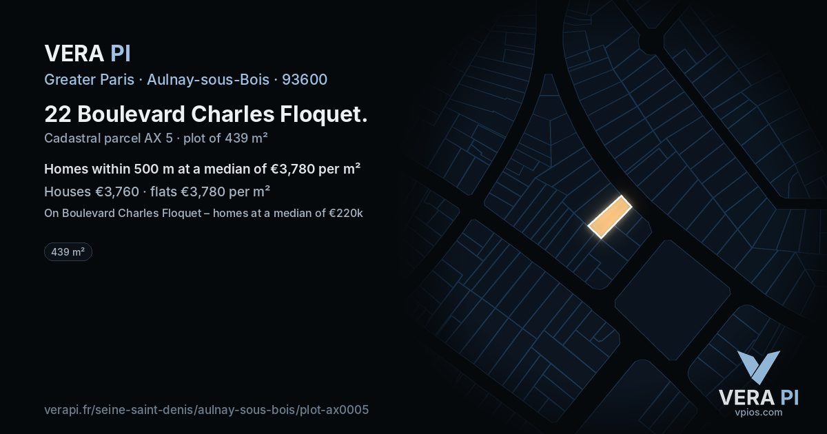 22 Boulevard Charles Floquet, Aulnay-sous-Bois at night – the plot lit, the parcels around coloured by the prices near them