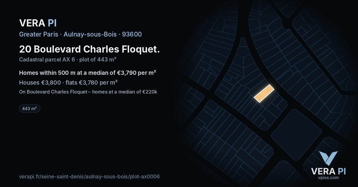 20 Boulevard Charles Floquet, Aulnay-sous-Bois at night – the plot lit, the parcels around coloured by the prices near them
