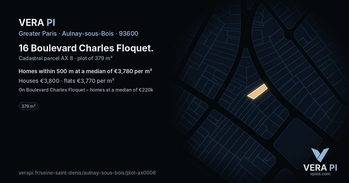 16 Boulevard Charles Floquet, Aulnay-sous-Bois at night – the plot lit, the parcels around coloured by the prices near them