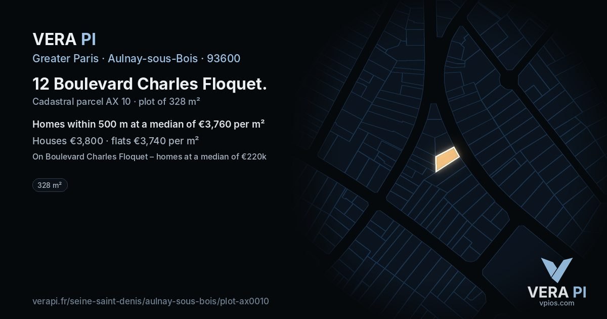 12 Boulevard Charles Floquet, Aulnay-sous-Bois at night – the plot lit, the parcels around coloured by the prices near them