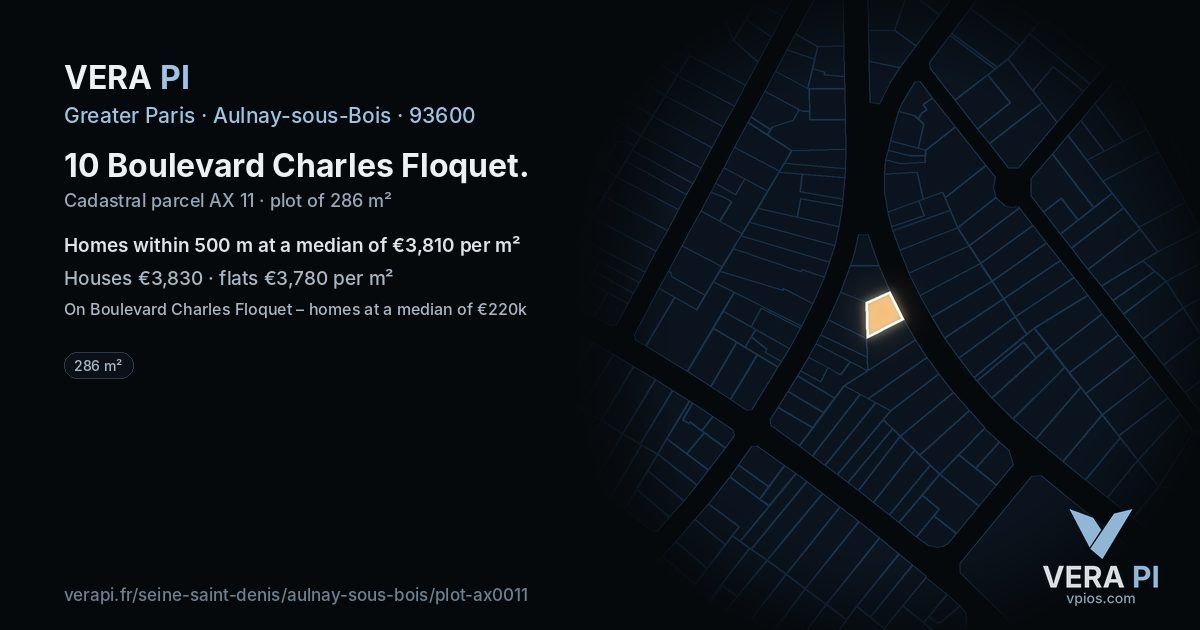 10 Boulevard Charles Floquet, Aulnay-sous-Bois at night – the plot lit, the parcels around coloured by the prices near them