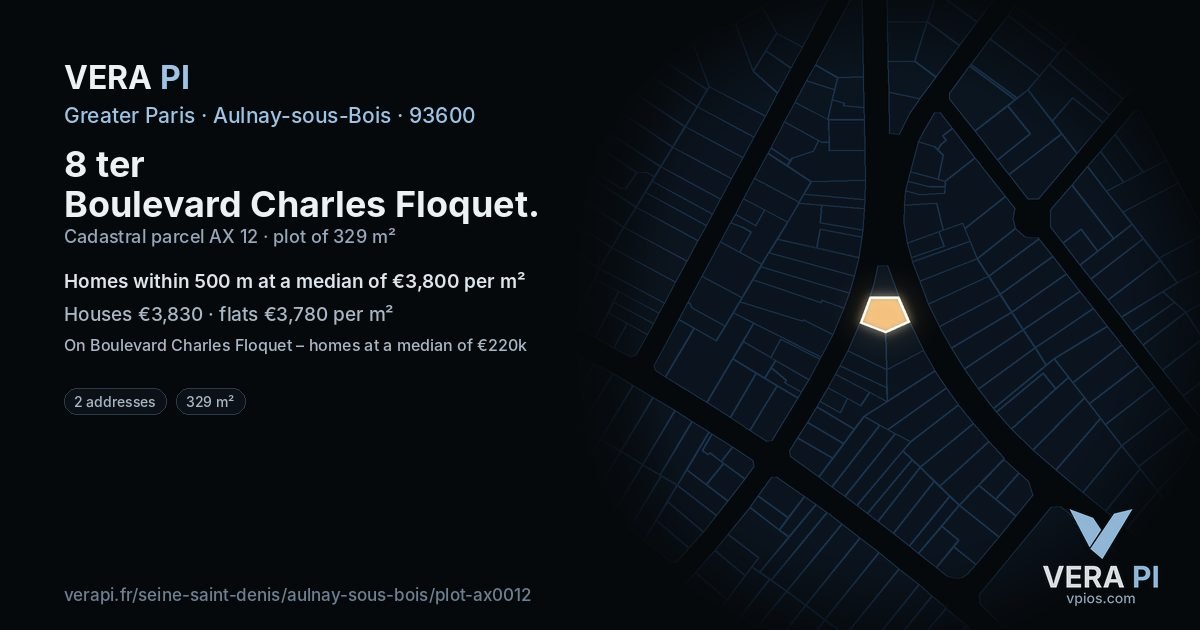 8 ter Boulevard Charles Floquet, Aulnay-sous-Bois at night – the plot lit, the parcels around coloured by the prices near them