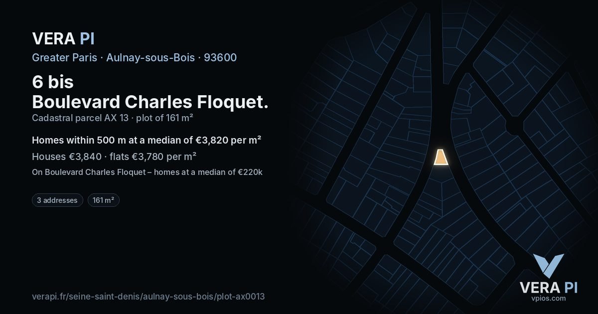 6 bis Boulevard Charles Floquet, Aulnay-sous-Bois at night – the plot lit, the parcels around coloured by the prices near them