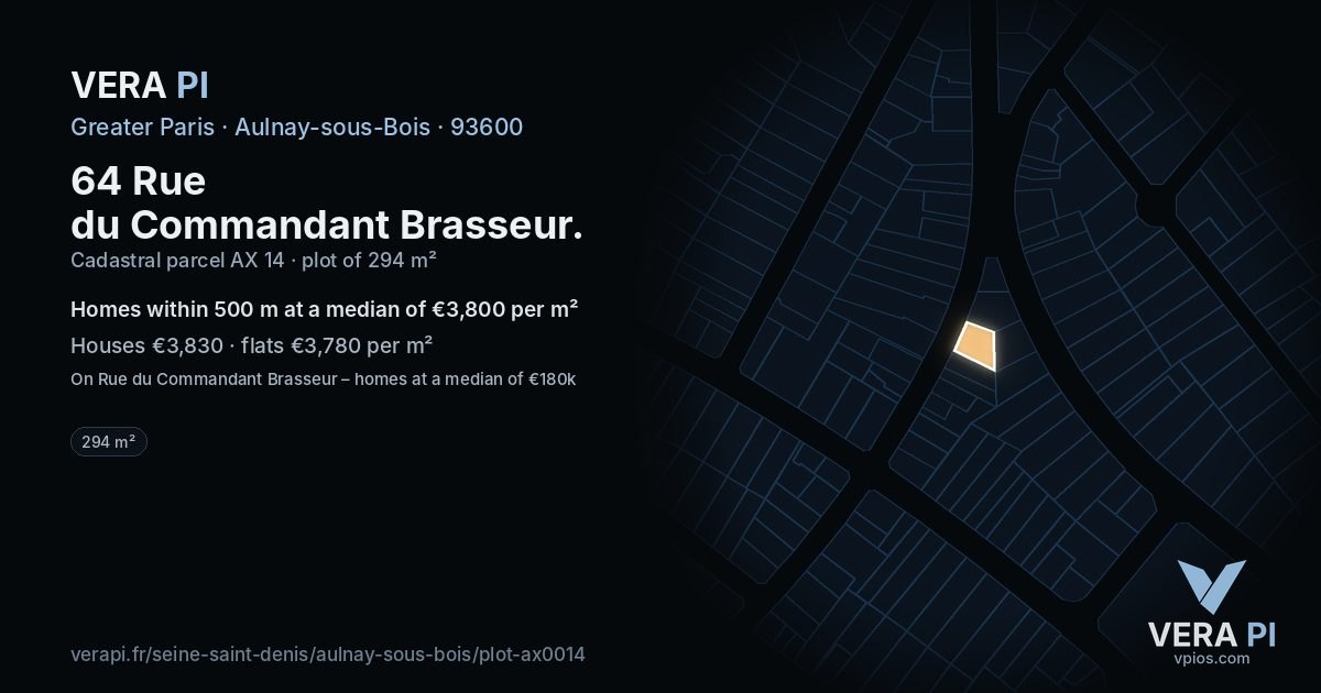 64 Rue du Commandant Brasseur, Aulnay-sous-Bois at night – the plot lit, the parcels around coloured by the prices near them