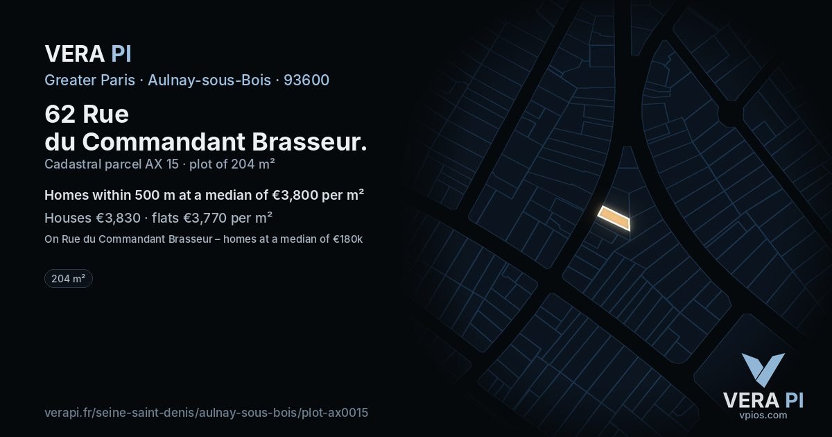 62 Rue du Commandant Brasseur, Aulnay-sous-Bois at night – the plot lit, the parcels around coloured by the prices near them