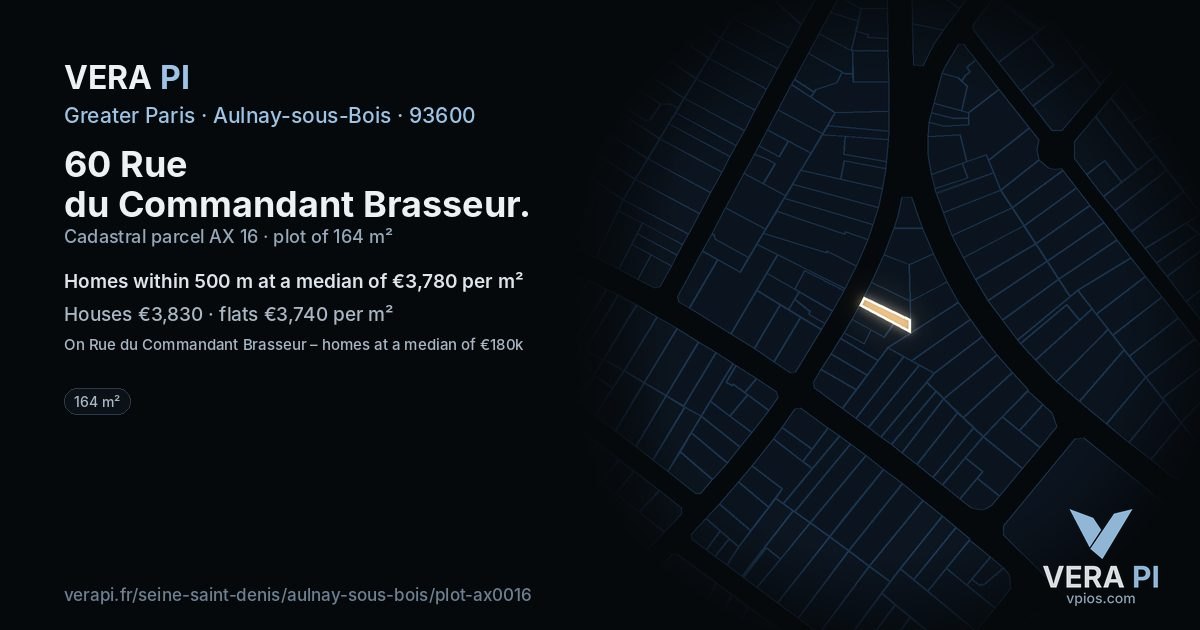 60 Rue du Commandant Brasseur, Aulnay-sous-Bois at night – the plot lit, the parcels around coloured by the prices near them