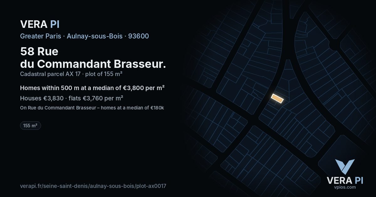 58 Rue du Commandant Brasseur, Aulnay-sous-Bois at night – the plot lit, the parcels around coloured by the prices near them