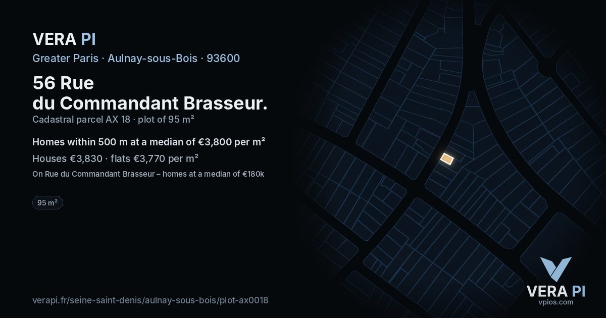 56 Rue du Commandant Brasseur, Aulnay-sous-Bois at night – the plot lit, the parcels around coloured by the prices near them