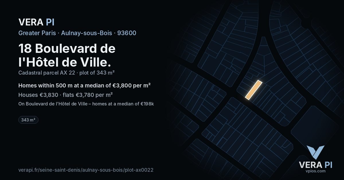 18 Boulevard de l'Hôtel de Ville, Aulnay-sous-Bois at night – the plot lit, the parcels around coloured by the prices near them