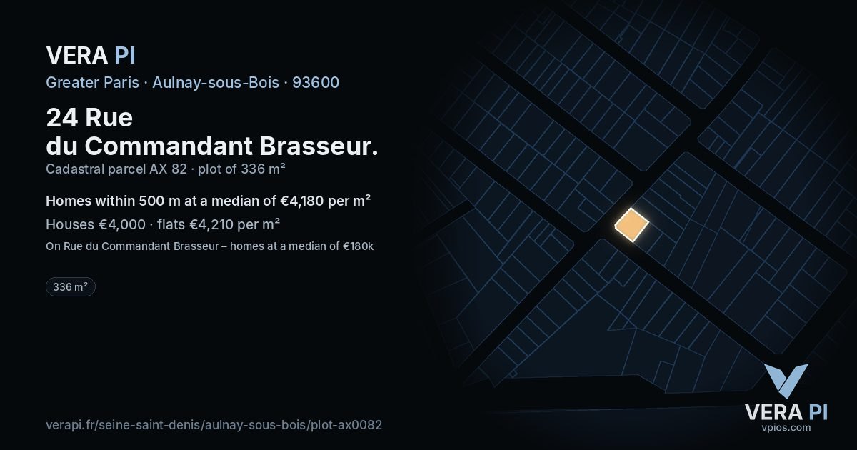 24 Rue du Commandant Brasseur, Aulnay-sous-Bois at night – the plot lit, the parcels around coloured by the prices near them