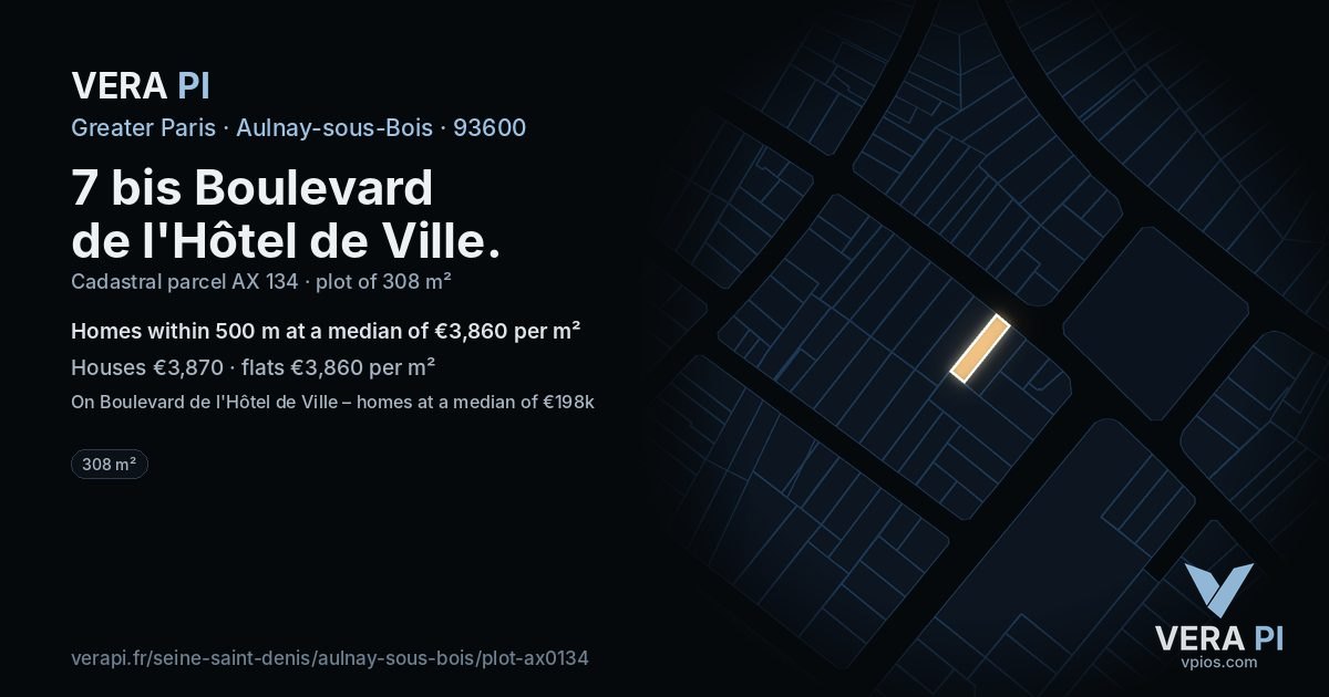7 bis Boulevard de l'Hôtel de Ville, Aulnay-sous-Bois at night – the plot lit, the parcels around coloured by the prices near them