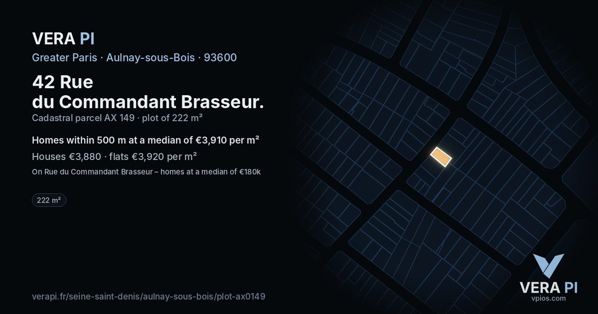 42 Rue du Commandant Brasseur, Aulnay-sous-Bois at night – the plot lit, the parcels around coloured by the prices near them