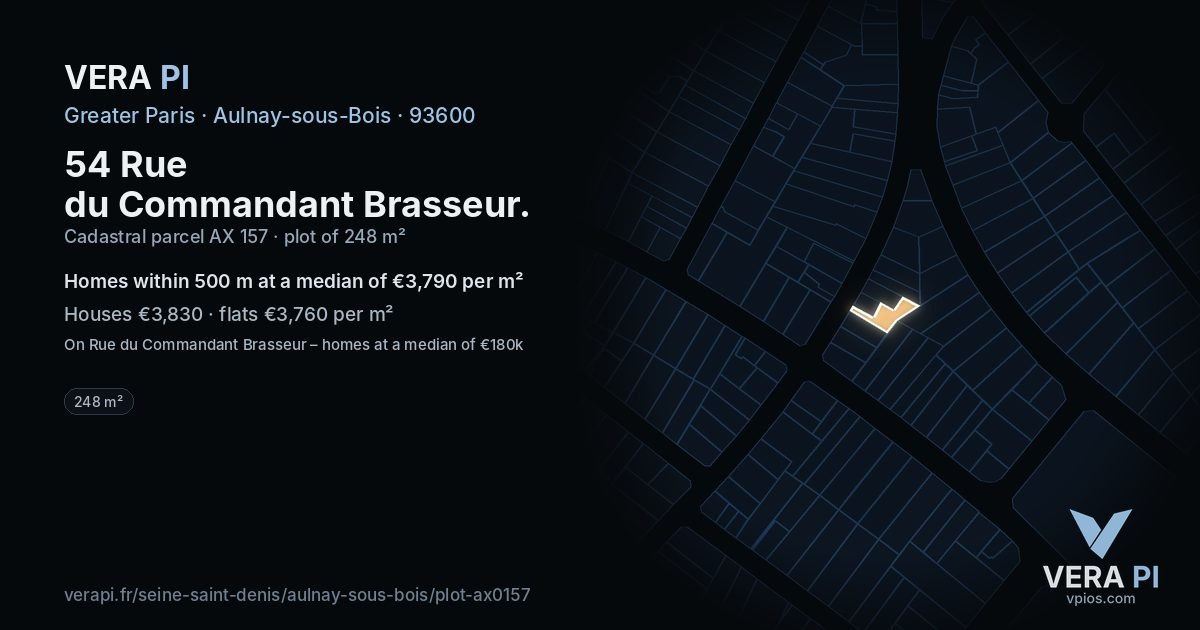54 Rue du Commandant Brasseur, Aulnay-sous-Bois at night – the plot lit, the parcels around coloured by the prices near them