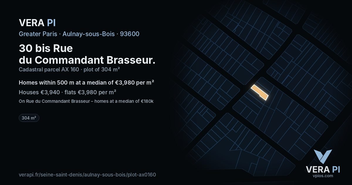 30 bis Rue du Commandant Brasseur, Aulnay-sous-Bois at night – the plot lit, the parcels around coloured by the prices near them