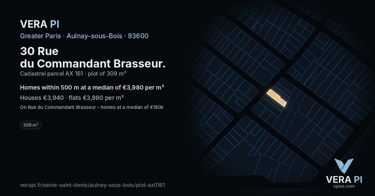 30 Rue du Commandant Brasseur, Aulnay-sous-Bois at night – the plot lit, the parcels around coloured by the prices near them