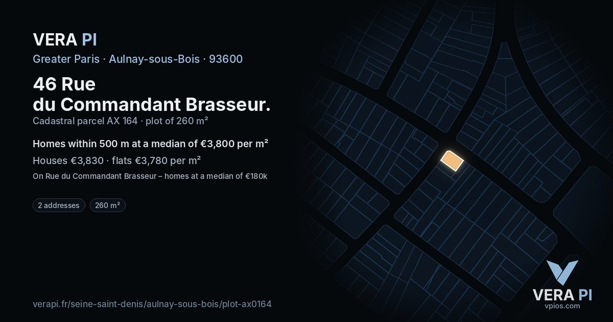 46 Rue du Commandant Brasseur, Aulnay-sous-Bois at night – the plot lit, the parcels around coloured by the prices near them