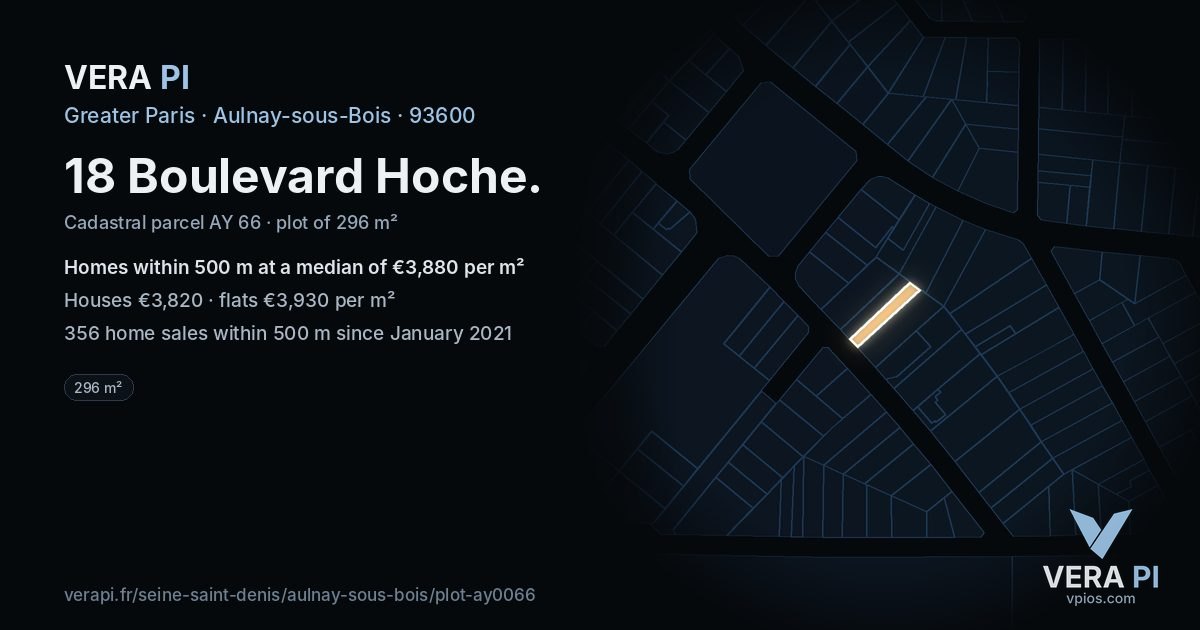 18 Boulevard Hoche, Aulnay-sous-Bois at night – the plot lit, the parcels around coloured by the prices near them