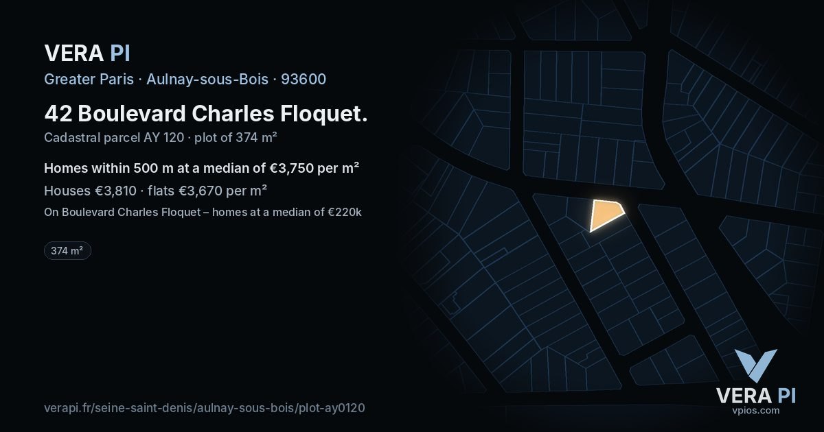 42 Boulevard Charles Floquet, Aulnay-sous-Bois at night – the plot lit, the parcels around coloured by the prices near them