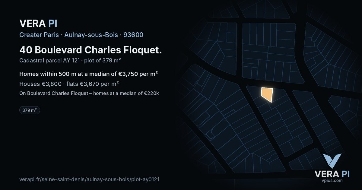 40 Boulevard Charles Floquet, Aulnay-sous-Bois at night – the plot lit, the parcels around coloured by the prices near them