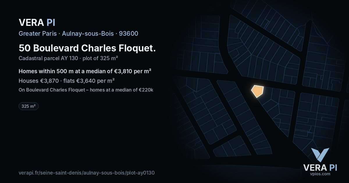 50 Boulevard Charles Floquet, Aulnay-sous-Bois at night – the plot lit, the parcels around coloured by the prices near them