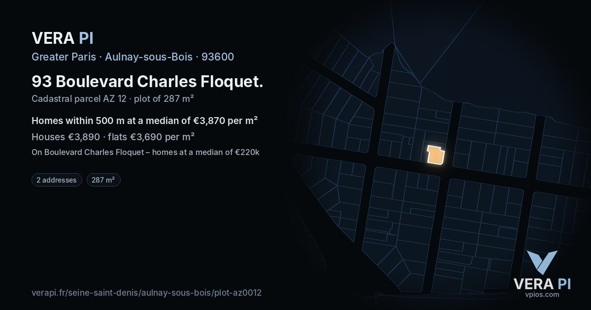 93 Boulevard Charles Floquet, Aulnay-sous-Bois at night – the plot lit, the parcels around coloured by the prices near them